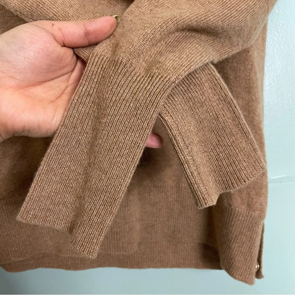 J.Crew 100% Cashmere Sweater Cowl Neck Light Brown Size XXS Side Snap Accent‎